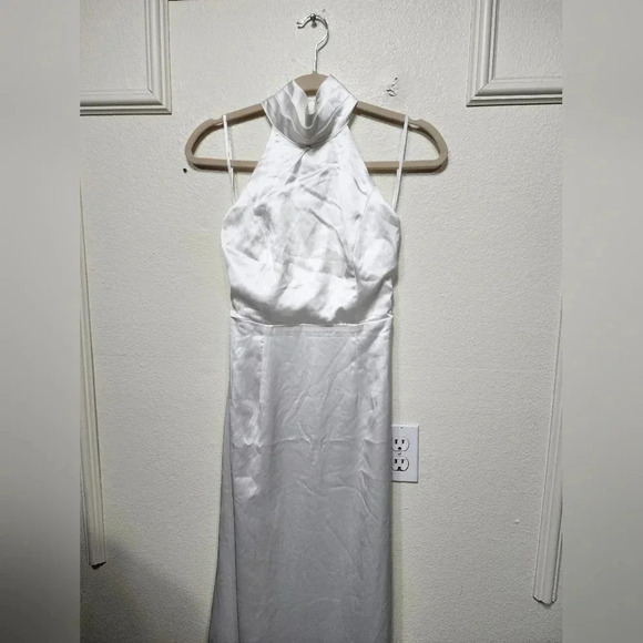 Lulus Luxe Destiny White Satin Backless Halter Mermaid Maxi Dress Wedding Bridal - Picture 7 of 11